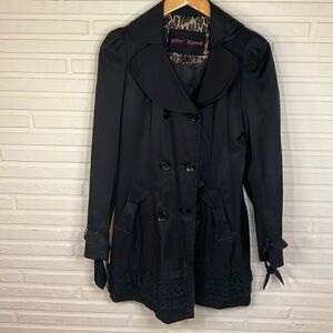 Betsey Johnson Black Double Breasted Lace Rain Trench Coat, Women Size Medium
